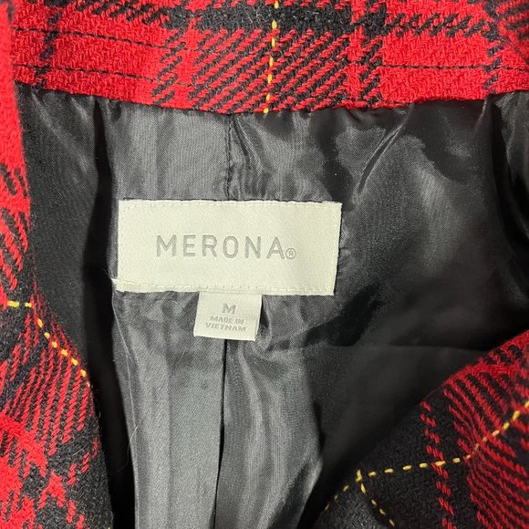 Women's Merona Buffalo Red & Black Plaid Coat / Jacket / Pea Coat, Size Medium - Picture 4 of 5